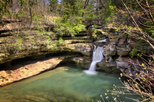 Upper Falls at Old Man's Cave in Hocking Hills Ohio. This is a very popular tourist attraction in Ohio.