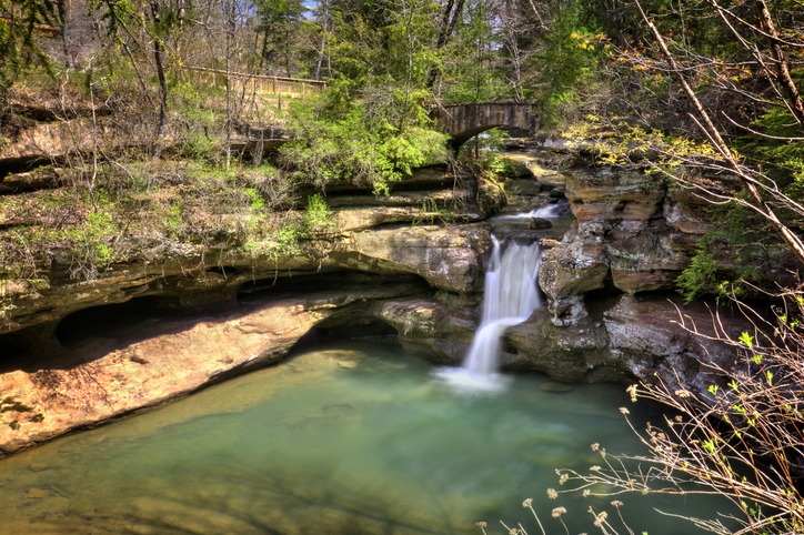 Upper Falls at Old Man's Cave in Hocking Hills Ohio. This is a very popular tourist attraction in Ohio.