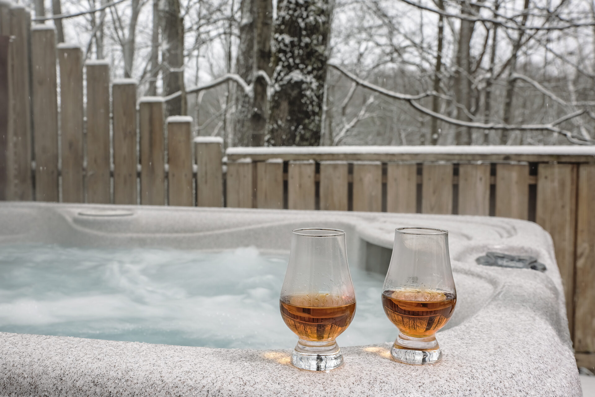 A private hot tub to enjoy at our getaway cabins during your Hocking Hills Winter getaway