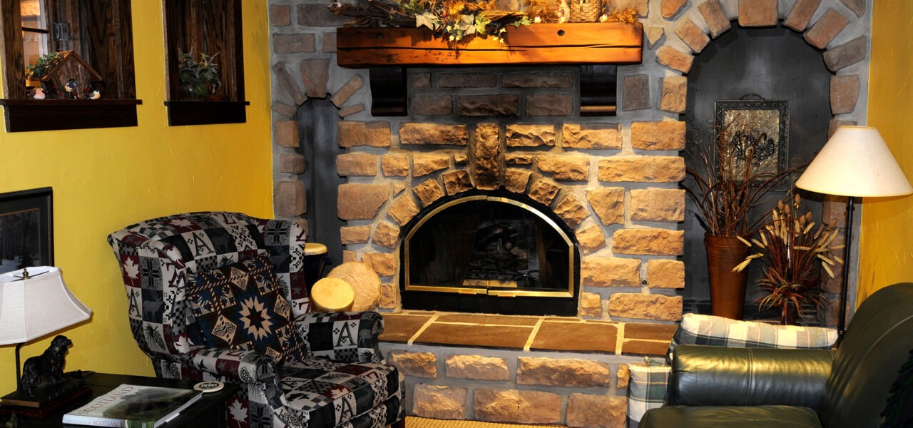 Fireplace in the Glenlaurel pub.