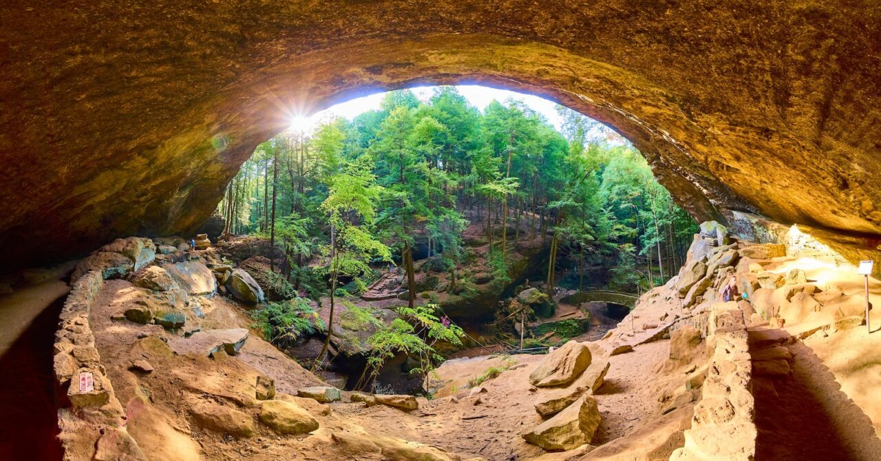 Looking out from a cave at Hocking Hills State Park